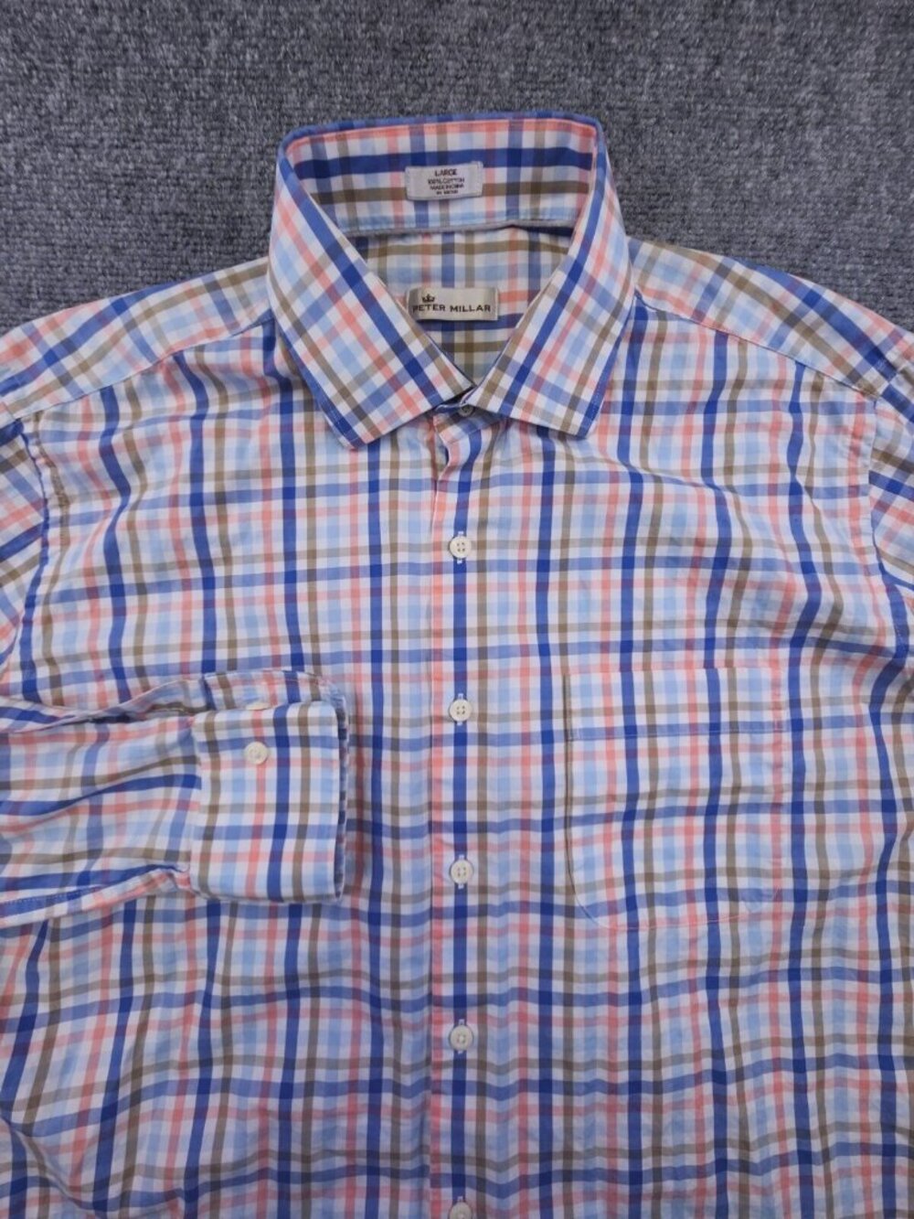 Peter Millar Large Multicolored Plaid Check Long Sleeve Button Up Shirt Pocket